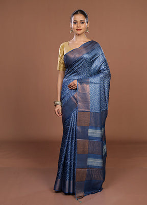 Blue Tussar Silk Saree With Blouse Piece