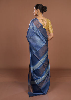 Blue Tussar Silk Saree With Blouse Piece