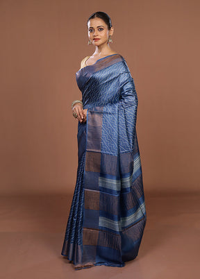 Blue Tussar Silk Saree With Blouse Piece
