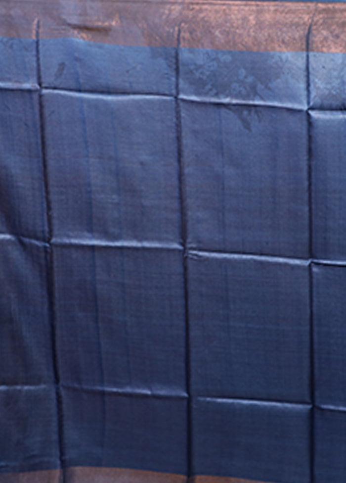 Blue Tussar Silk Saree With Blouse Piece