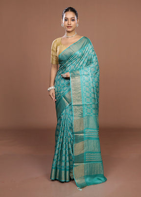 Green Tussar Silk Saree With Blouse Piece
