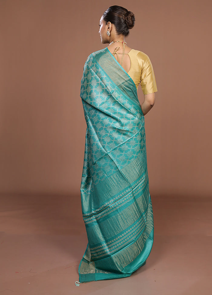 Green Tussar Silk Saree With Blouse Piece