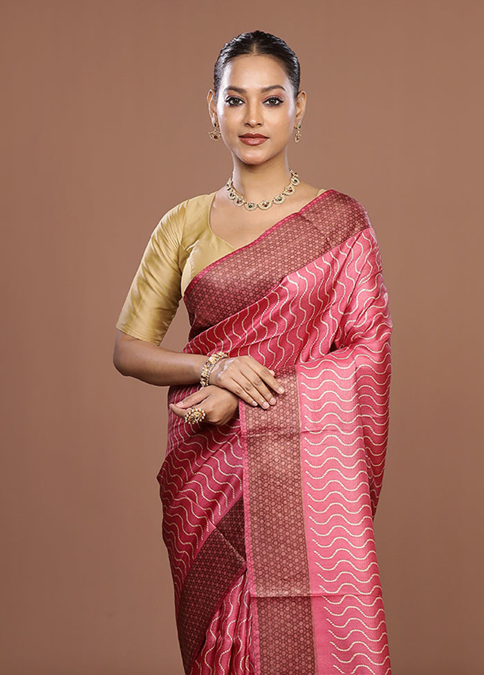 Pink Tussar Silk Saree With Blouse Piece