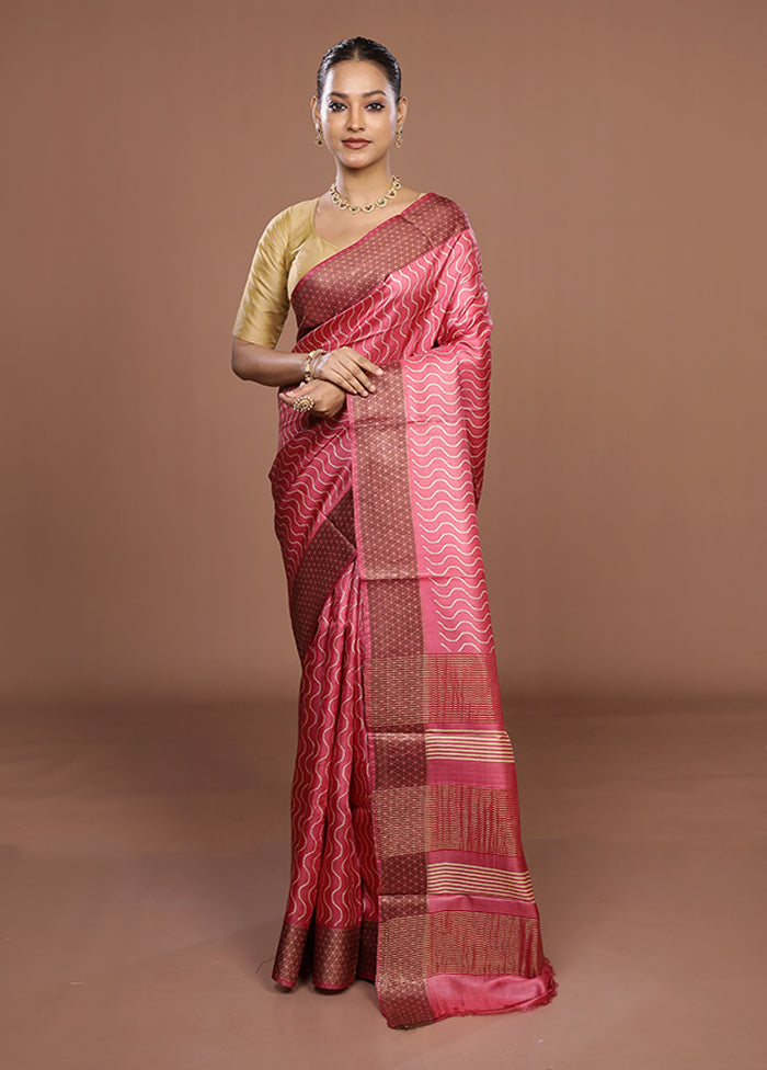 Pink Tussar Silk Saree With Blouse Piece