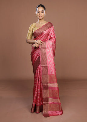 Pink Tussar Silk Saree With Blouse Piece