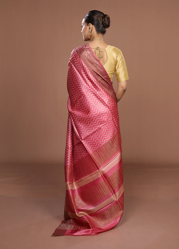 Pink Tussar Silk Saree With Blouse Piece