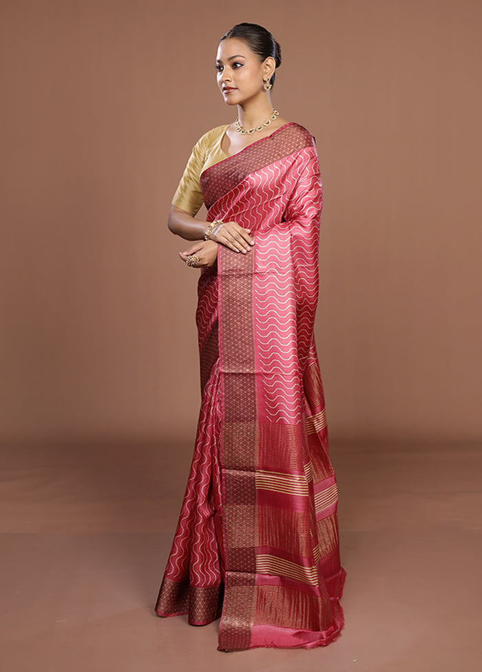 Pink Tussar Silk Saree With Blouse Piece