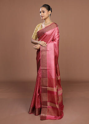 Pink Tussar Silk Saree With Blouse Piece
