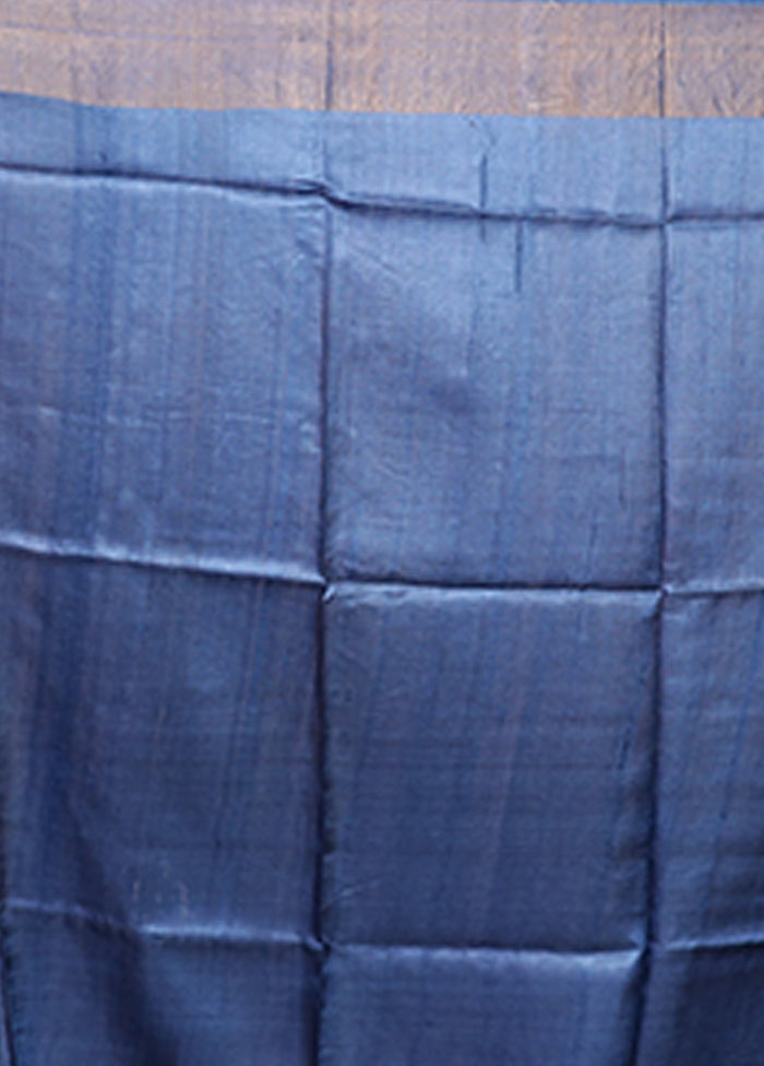 Blue Tussar Silk Saree With Blouse Piece