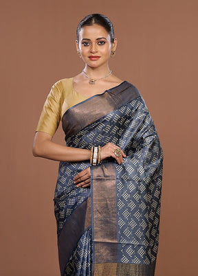 Blue Tussar Silk Saree With Blouse Piece