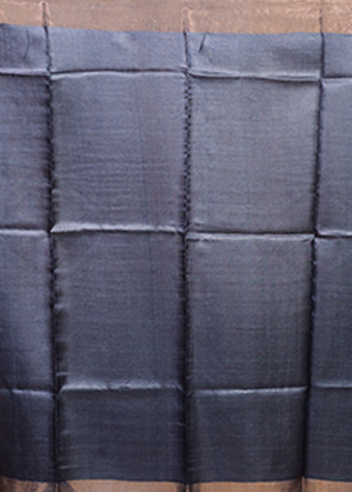 Blue Tussar Silk Saree With Blouse Piece