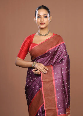 Purple Tussar Silk Saree With Blouse Piece