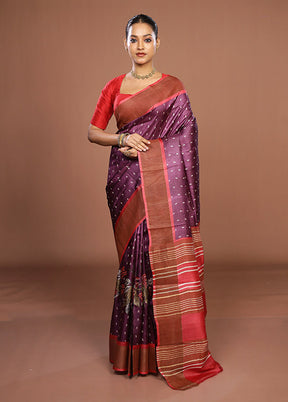 Purple Tussar Silk Saree With Blouse Piece