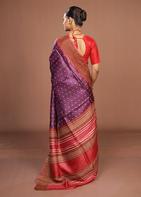 Purple Tussar Silk Saree With Blouse Piece