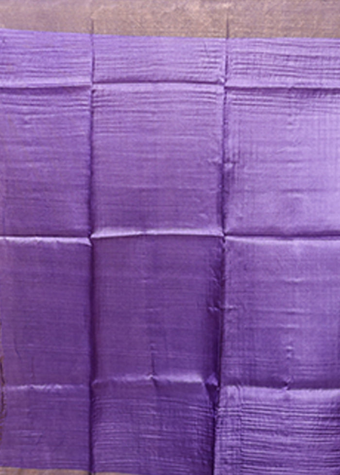 Purple Handloom Tussar Pure Silk Saree With Blouse Piece