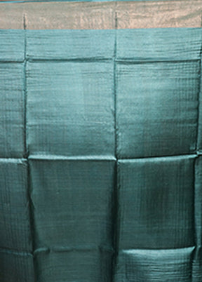 Green Handloom Tussar Pure Silk Saree With Blouse Piece