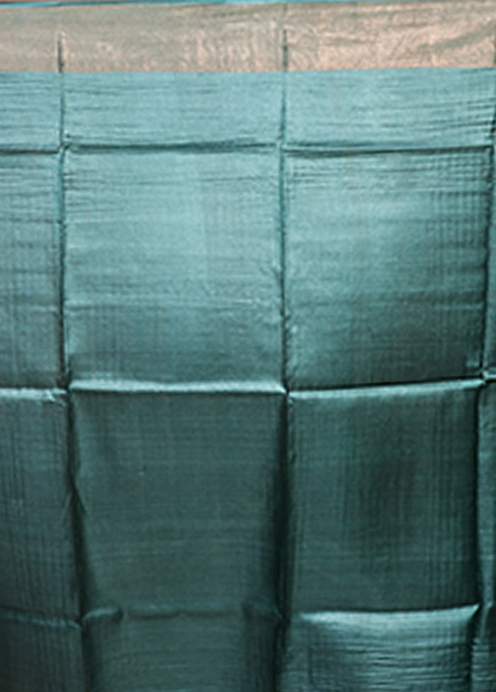 Green Handloom Tussar Pure Silk Saree With Blouse Piece