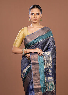Multicolor Handloom Tussar Pure Silk Saree With Blouse Piece