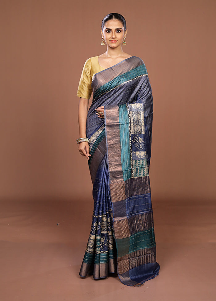 Multicolor Handloom Tussar Pure Silk Saree With Blouse Piece