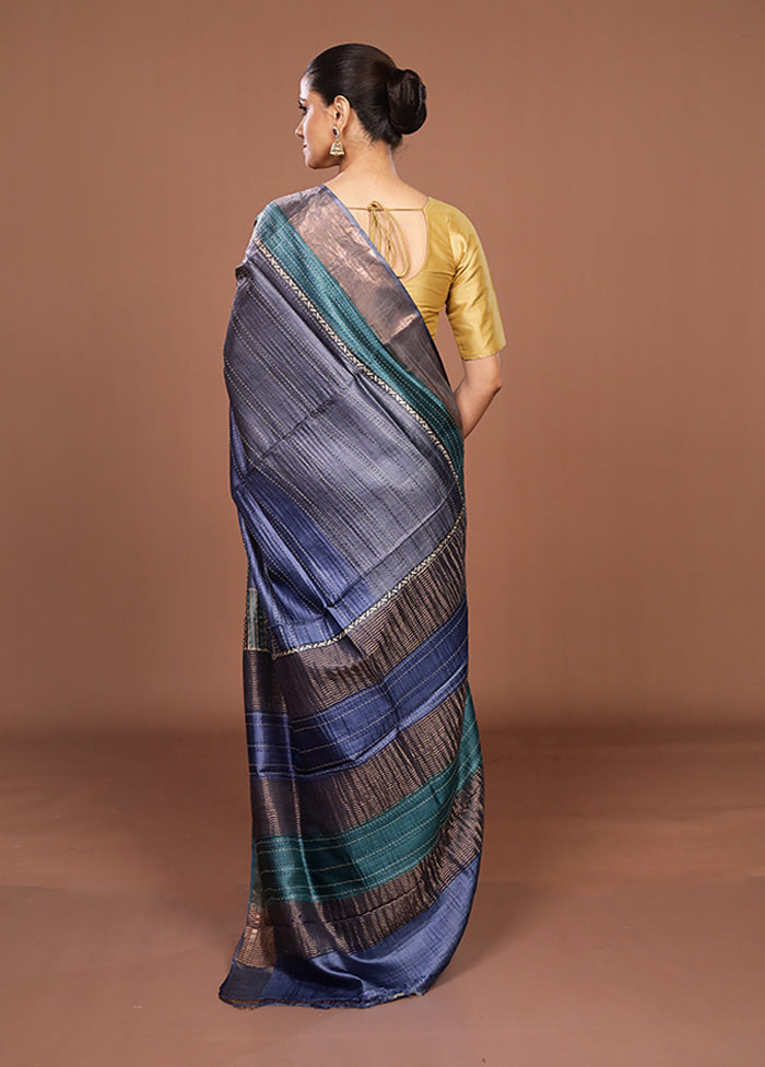 Multicolor Handloom Tussar Pure Silk Saree With Blouse Piece