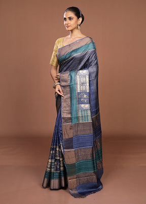 Multicolor Handloom Tussar Pure Silk Saree With Blouse Piece