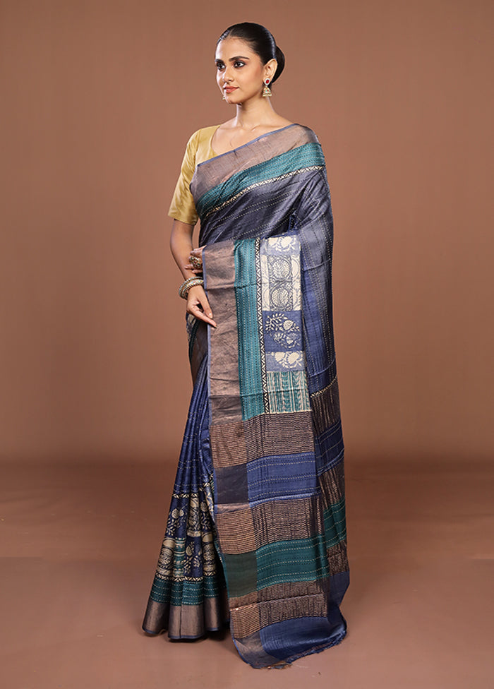 Multicolor Handloom Tussar Pure Silk Saree With Blouse Piece