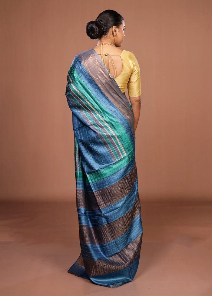 Cream Handloom Tussar Pure Silk Saree With Blouse Piece