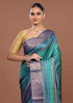 Cream Handloom Tussar Pure Silk Saree With Blouse Piece