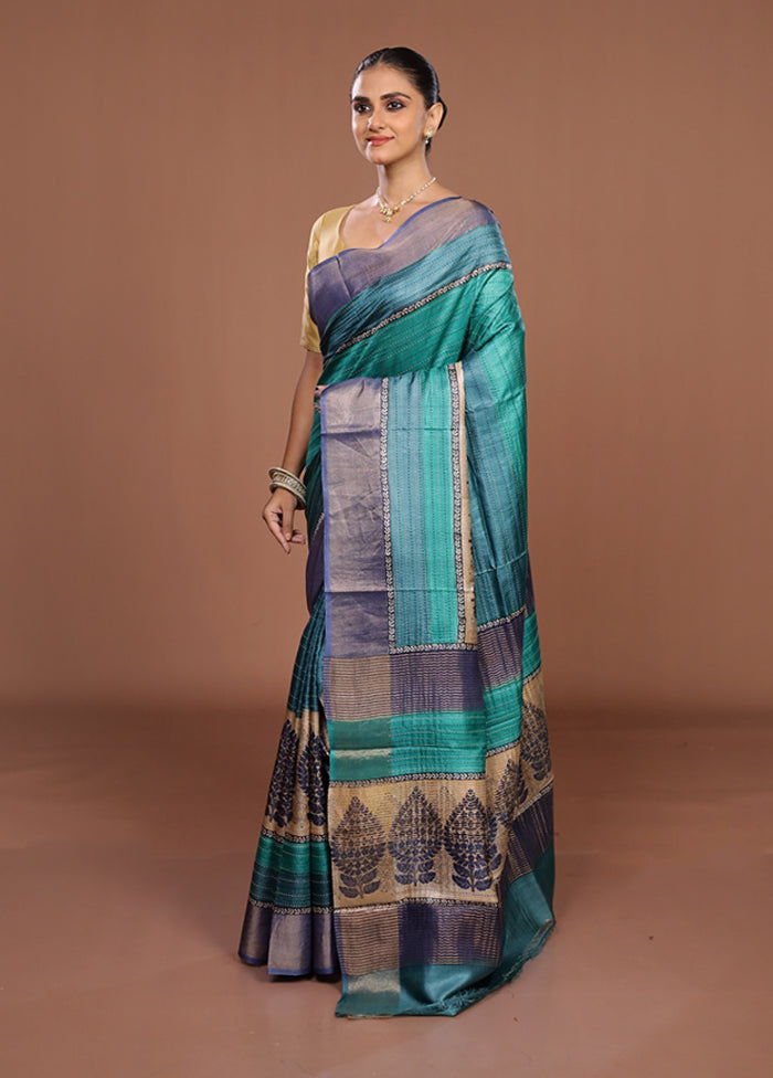 Cream Handloom Tussar Pure Silk Saree With Blouse Piece