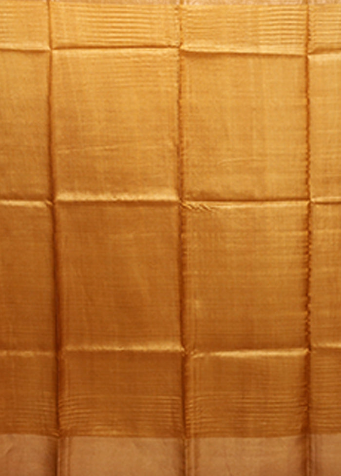 Cream Handloom Tussar Pure Silk Saree With Blouse Piece
