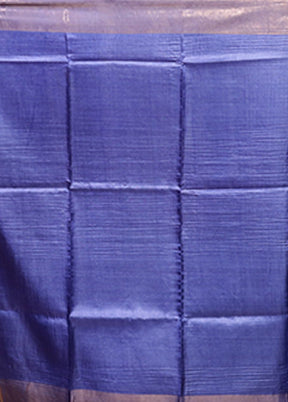 Blue Handloom Tussar Pure Silk Saree With Blouse Piece