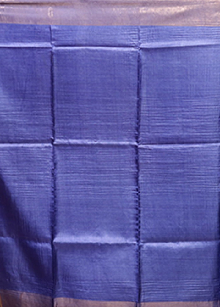 Blue Handloom Tussar Pure Silk Saree With Blouse Piece