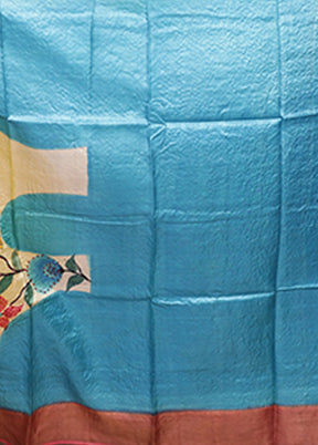 Cream Handloom Tussar Pure Silk Saree With Blouse Piece