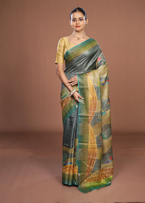 Multicolor Handloom Tussar Pure Silk Saree With Blouse Piece