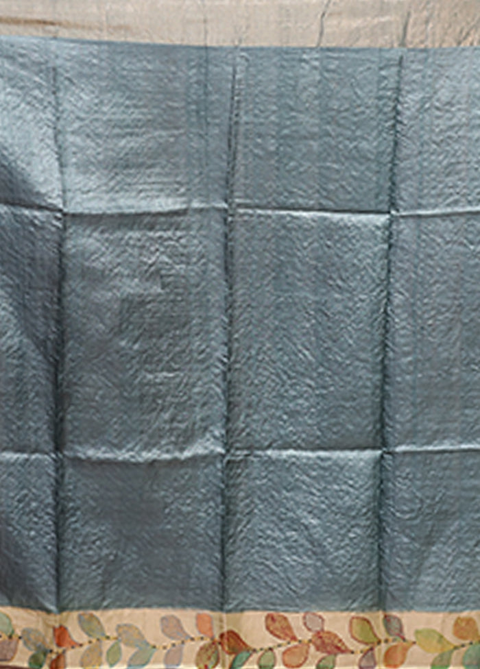 Cream Handloom Tussar Pure Silk Saree With Blouse Piece