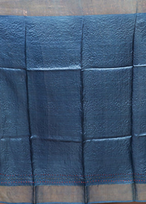 Blue Handloom Tussar Pure Silk Saree With Blouse Piece