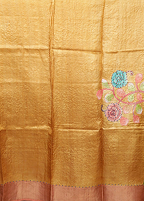 Brown Handloom Tussar Pure Silk Saree With Blouse Piece