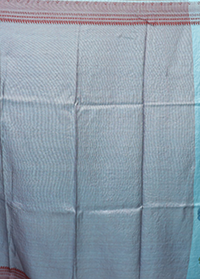 Blue Handloom Tussar Pure Silk Saree With Blouse Piece