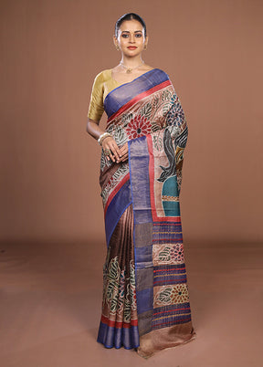 Multicolor Handloom Tussar Pure Silk Saree With Blouse Piece
