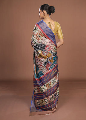 Multicolor Handloom Tussar Pure Silk Saree With Blouse Piece