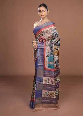Multicolor Handloom Tussar Pure Silk Saree With Blouse Piece