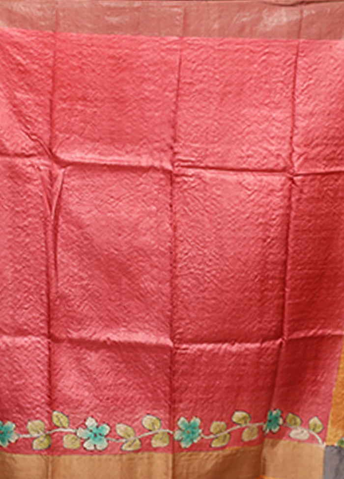 Multicolor Handloom Tussar Pure Silk Saree With Blouse Piece