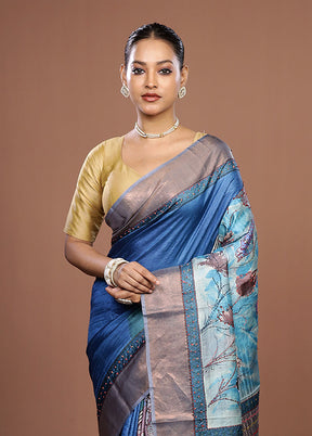 Multicolor Handloom Tussar Pure Silk Saree With Blouse Piece