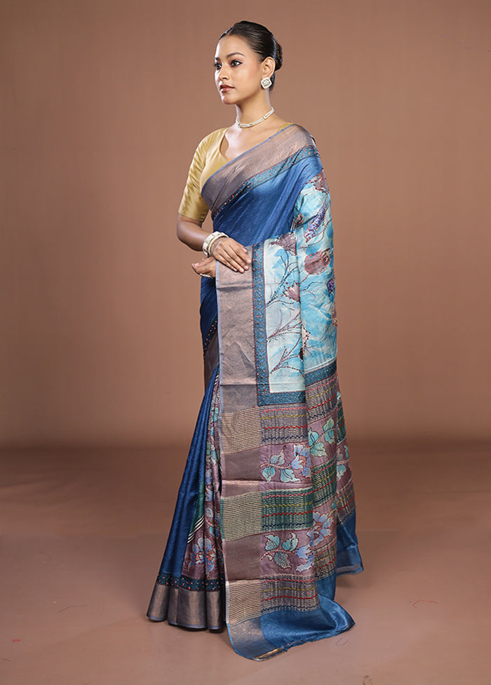 Multicolor Handloom Tussar Pure Silk Saree With Blouse Piece