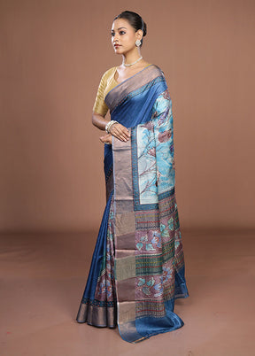 Multicolor Handloom Tussar Pure Silk Saree With Blouse Piece