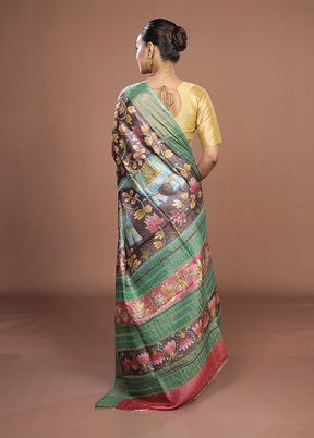 Brown Handloom Tussar Pure Silk Saree With Blouse Piece