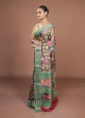 Brown Handloom Tussar Pure Silk Saree With Blouse Piece