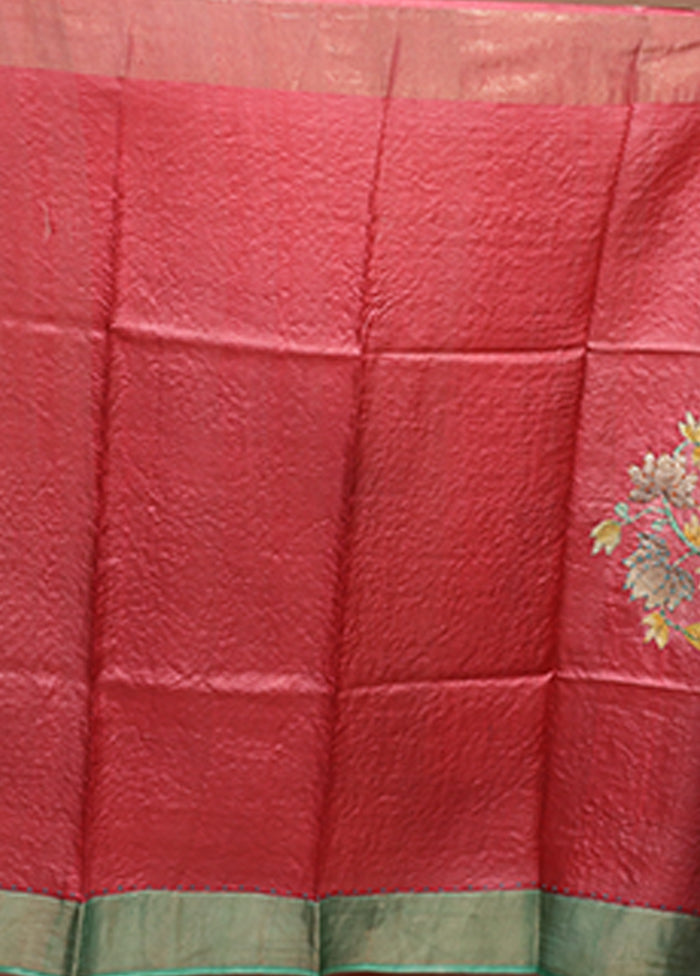 Brown Handloom Tussar Pure Silk Saree With Blouse Piece