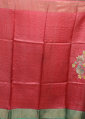 Brown Handloom Tussar Pure Silk Saree With Blouse Piece