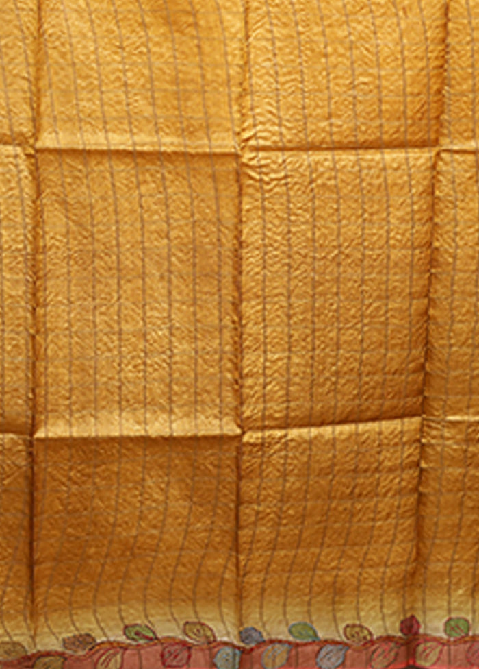 Pink Handloom Tussar Pure Silk Saree With Blouse Piece